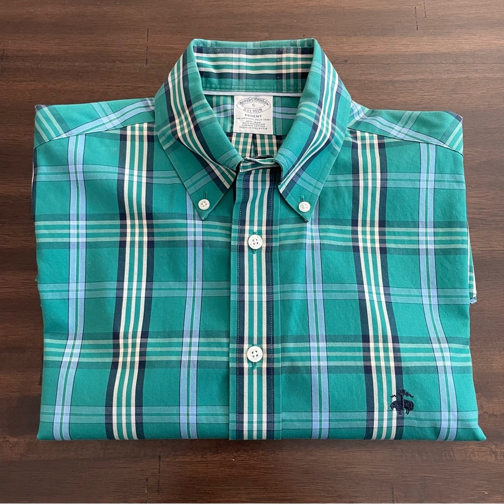 Brooks Brothers Green & Blue Plaid Sport Shirt